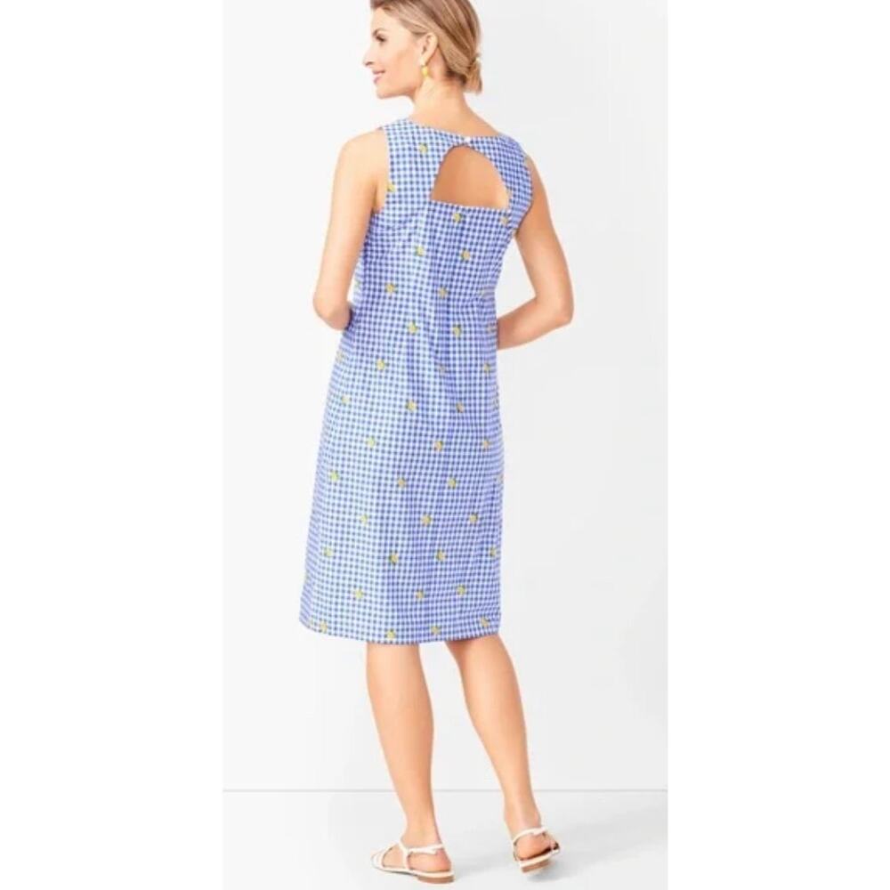 Talbots Womens Dress 22W Sleeveless Blue White Gingham Embroidered Lemons Lined - Picture 13 of 16